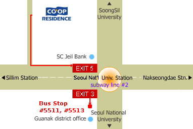 from SNU CO-OP (Stay 7) Residence to bus stop